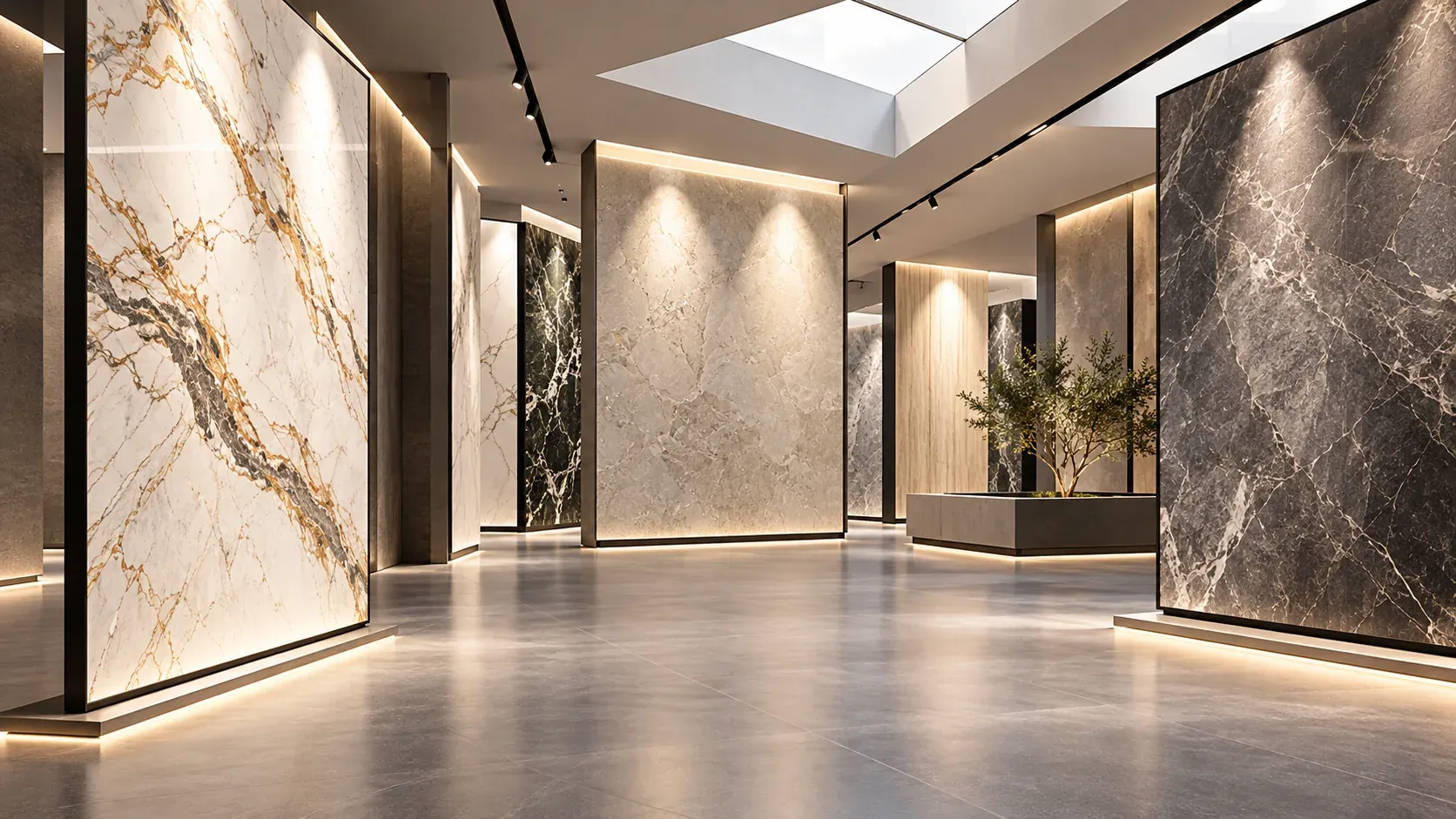 Motif custom sintered stone di showroom ALTARA